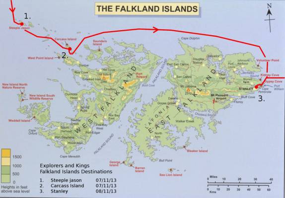 Nosso roteiro e pontos de parada em Falkland (Ilhas Malvinas)